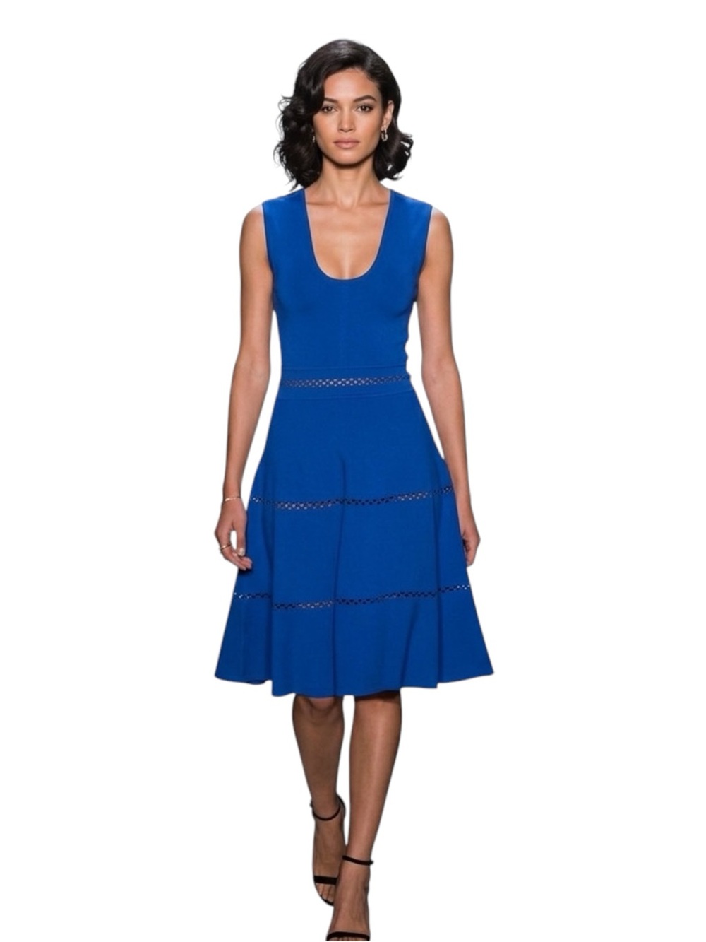 Lela Rose Fit Flare Sleeveless Knit Dress Scoop Neck Royal Blue Women's Small